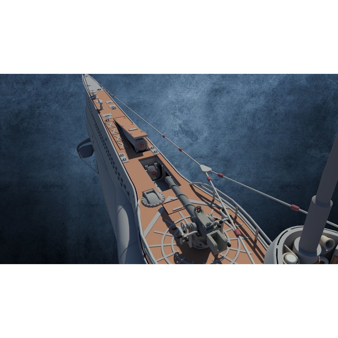 U-Boot TYP VIID 3D Model – Detailed WWII Submarine, FBX & OBJ Formats - View 11