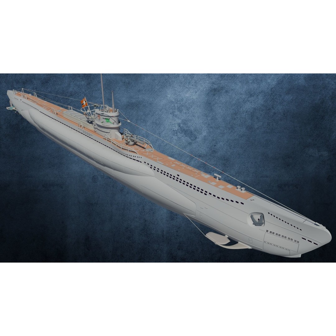 U-Boot TYP VIID 3D Model – Detailed WWII Submarine, FBX & OBJ Formats - View 12