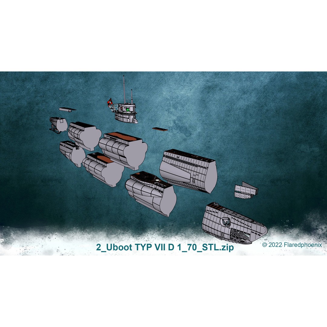 U-Boot TYP VIID 3D Model – Detailed WWII Submarine, FBX & OBJ Formats - View 17