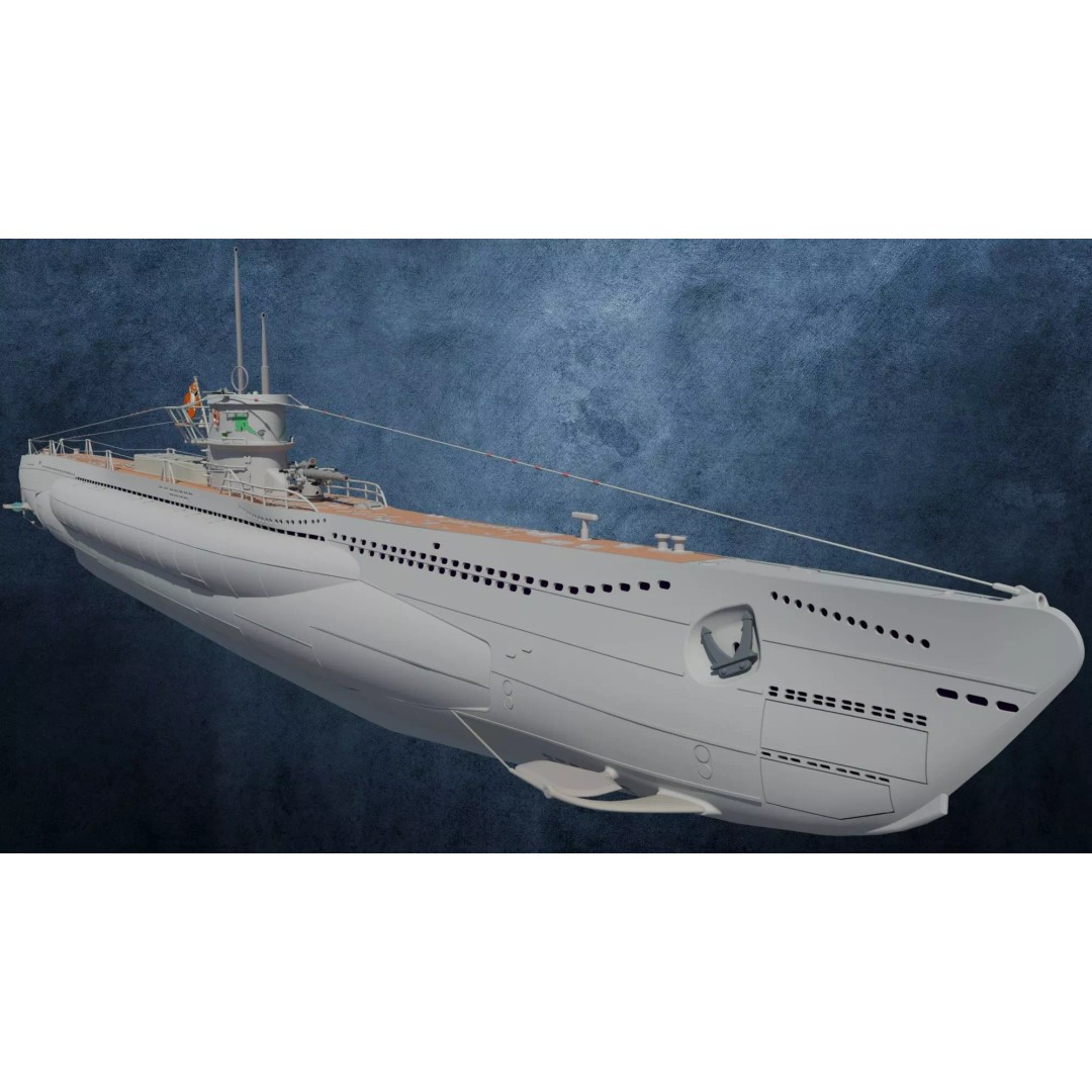 U-Boot TYP VIID 3D Model – Detailed WWII Submarine, FBX & OBJ Formats - View 2