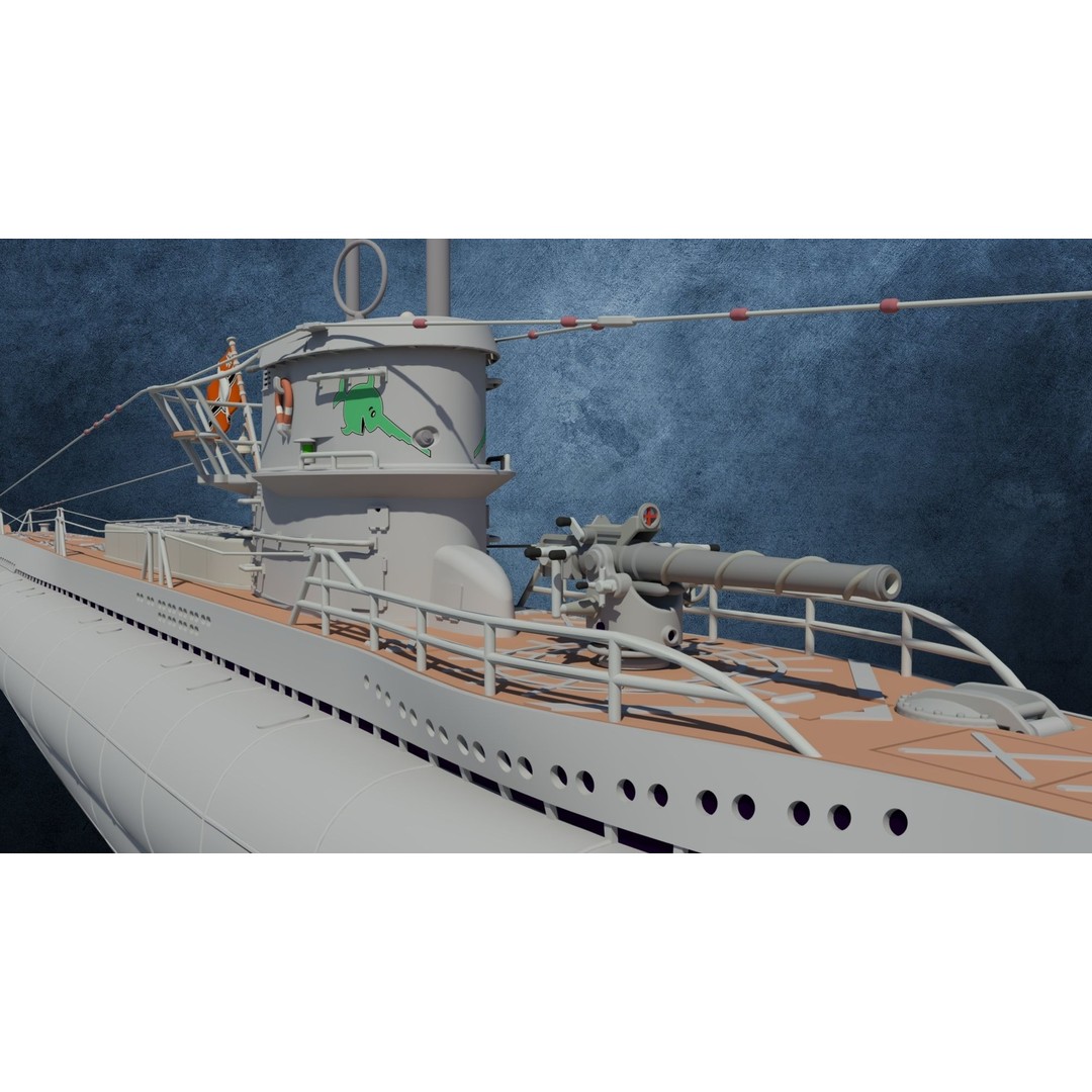 U-Boot TYP VIID 3D Model – Detailed WWII Submarine, FBX & OBJ Formats - View 3
