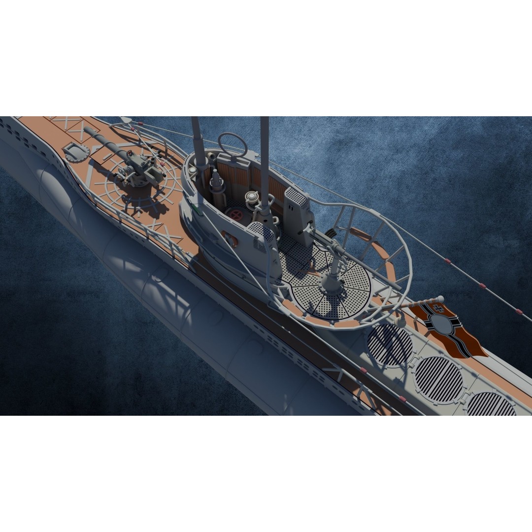 U-Boot TYP VIID 3D Model – Detailed WWII Submarine, FBX & OBJ Formats - View 4