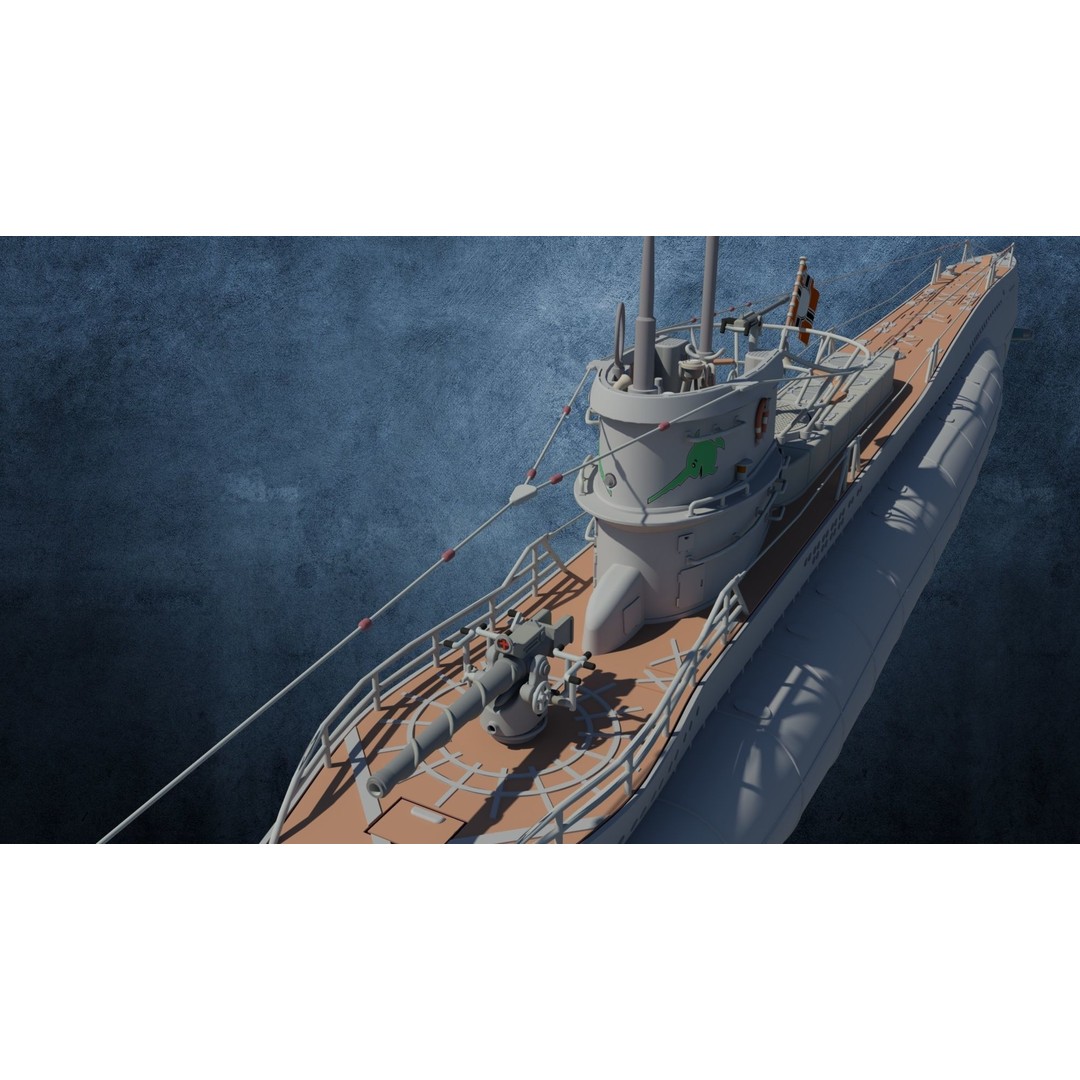 U-Boot TYP VIID 3D Model – Detailed WWII Submarine, FBX & OBJ Formats - View 5