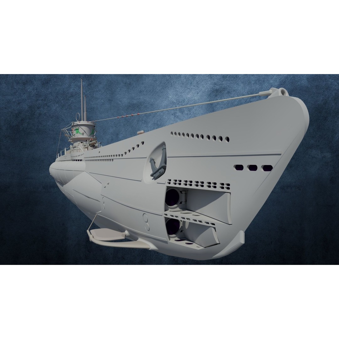 U-Boot TYP VIID 3D Model – Detailed WWII Submarine, FBX & OBJ Formats - View 6