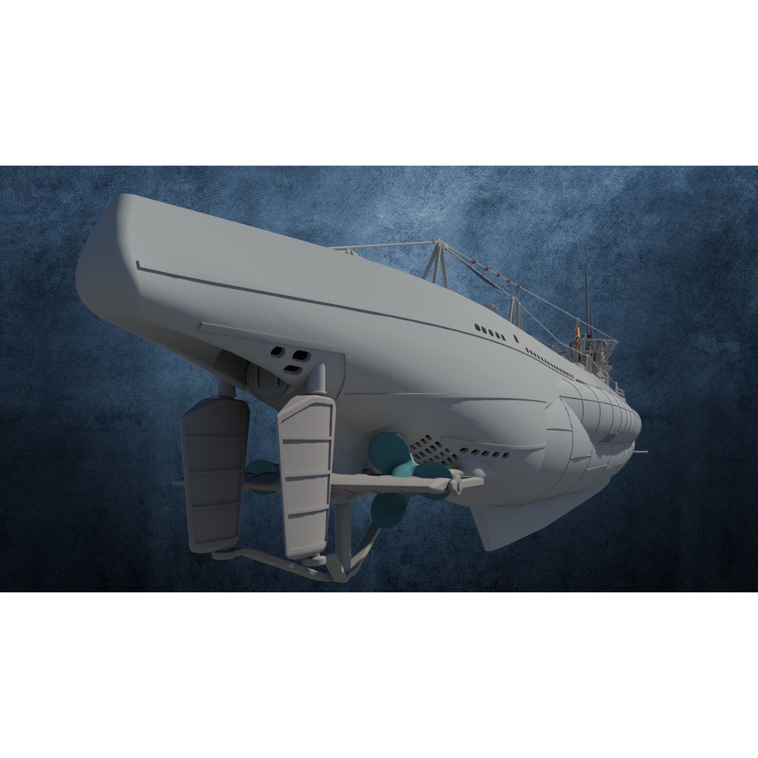 U-Boot TYP VIID 3D Model – Detailed WWII Submarine, FBX & OBJ Formats - View 7