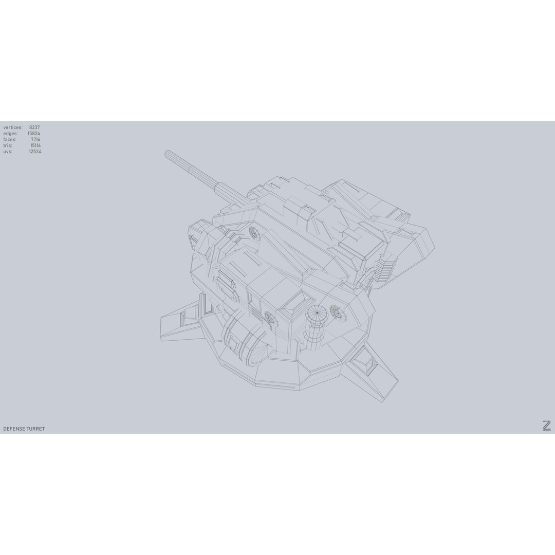 Defense Turret 3D Model – Low Poly Game Asset, FBX & OBJ Formats