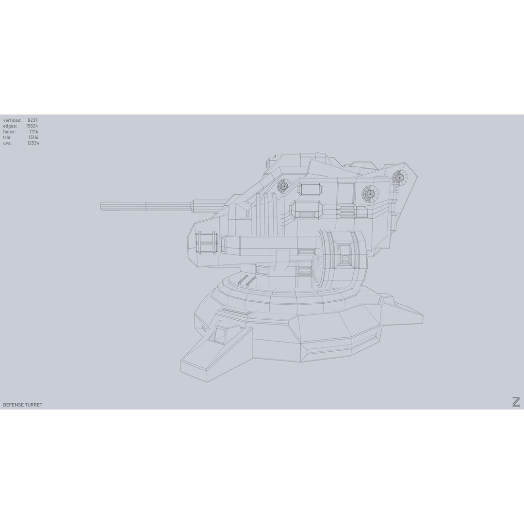 Defense Turret 3D Model – Low Poly Game Asset, FBX & OBJ Formats - View 10