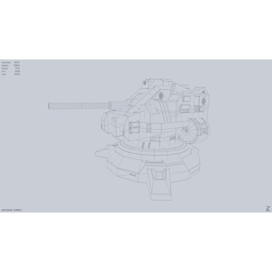 Defense Turret 3D Model – Low Poly Game Asset, FBX & OBJ Formats - View 11