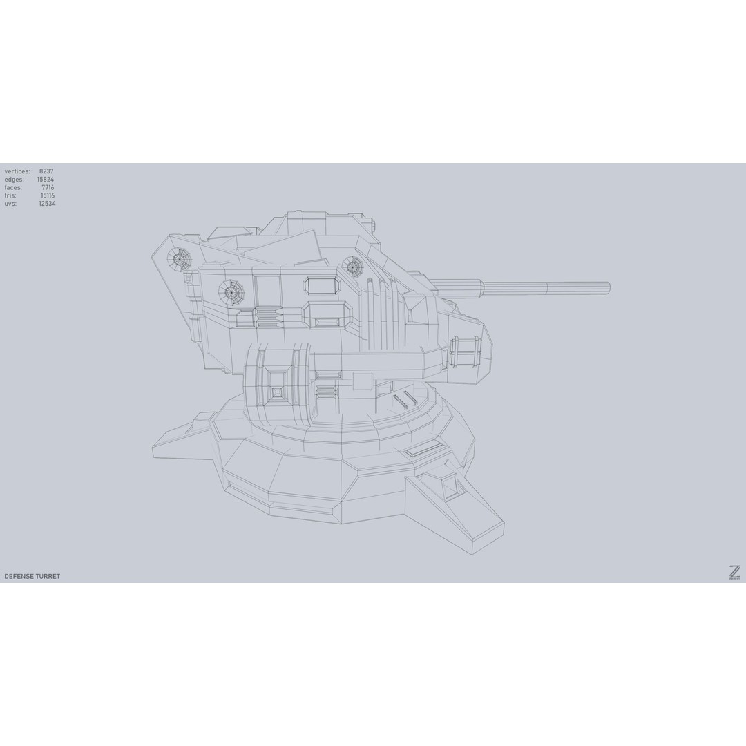 Defense Turret 3D Model – Low Poly Game Asset, FBX & OBJ Formats - View 12