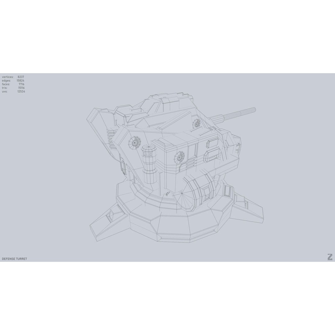 Defense Turret 3D Model – Low Poly Game Asset, FBX & OBJ Formats - View 13