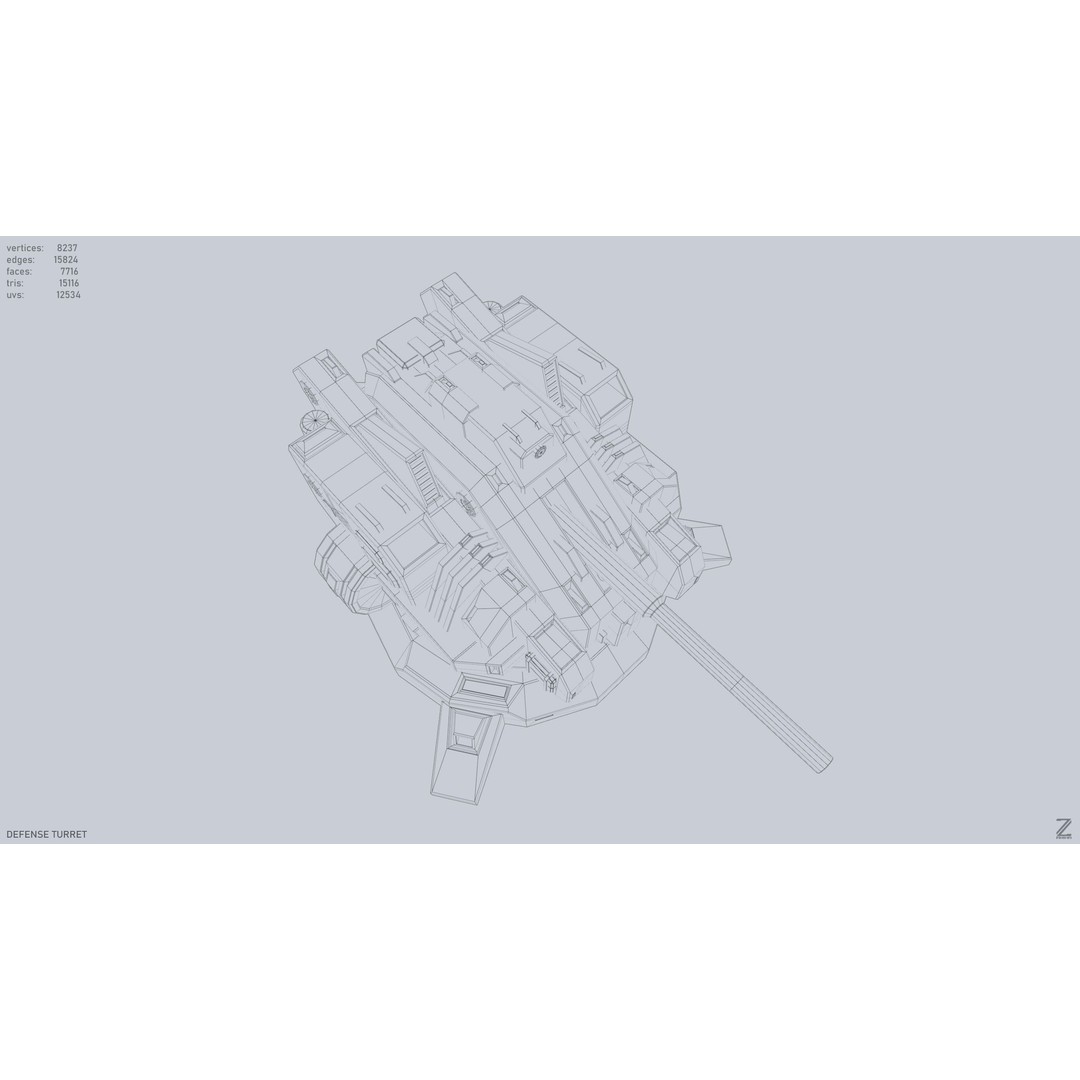 Defense Turret 3D Model – Low Poly Game Asset, FBX & OBJ Formats - View 14