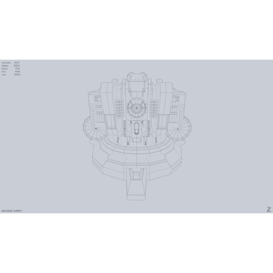 Defense Turret 3D Model – Low Poly Game Asset, FBX & OBJ Formats - View 15