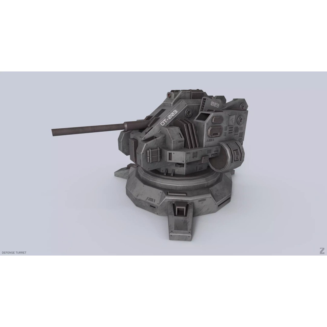 Defense Turret 3D Model – Low Poly Game Asset, FBX & OBJ Formats - View 2