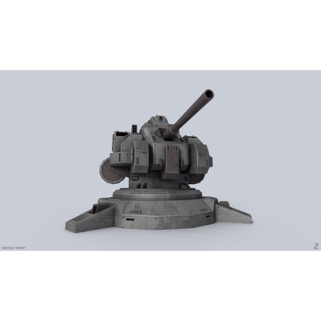 Defense Turret 3D Model – Low Poly Game Asset, FBX & OBJ Formats - View 3