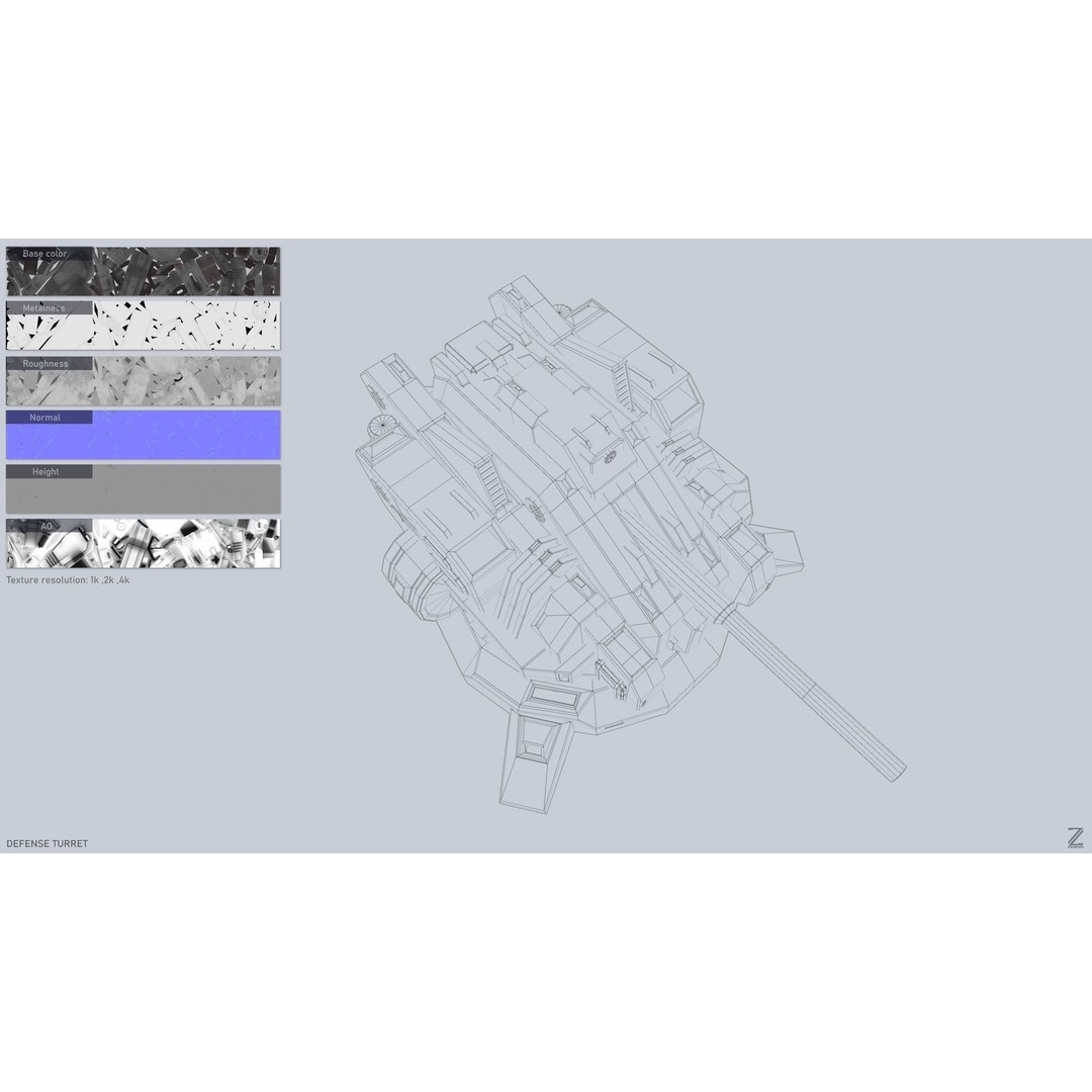 Defense Turret 3D Model – Low Poly Game Asset, FBX & OBJ Formats - View 4