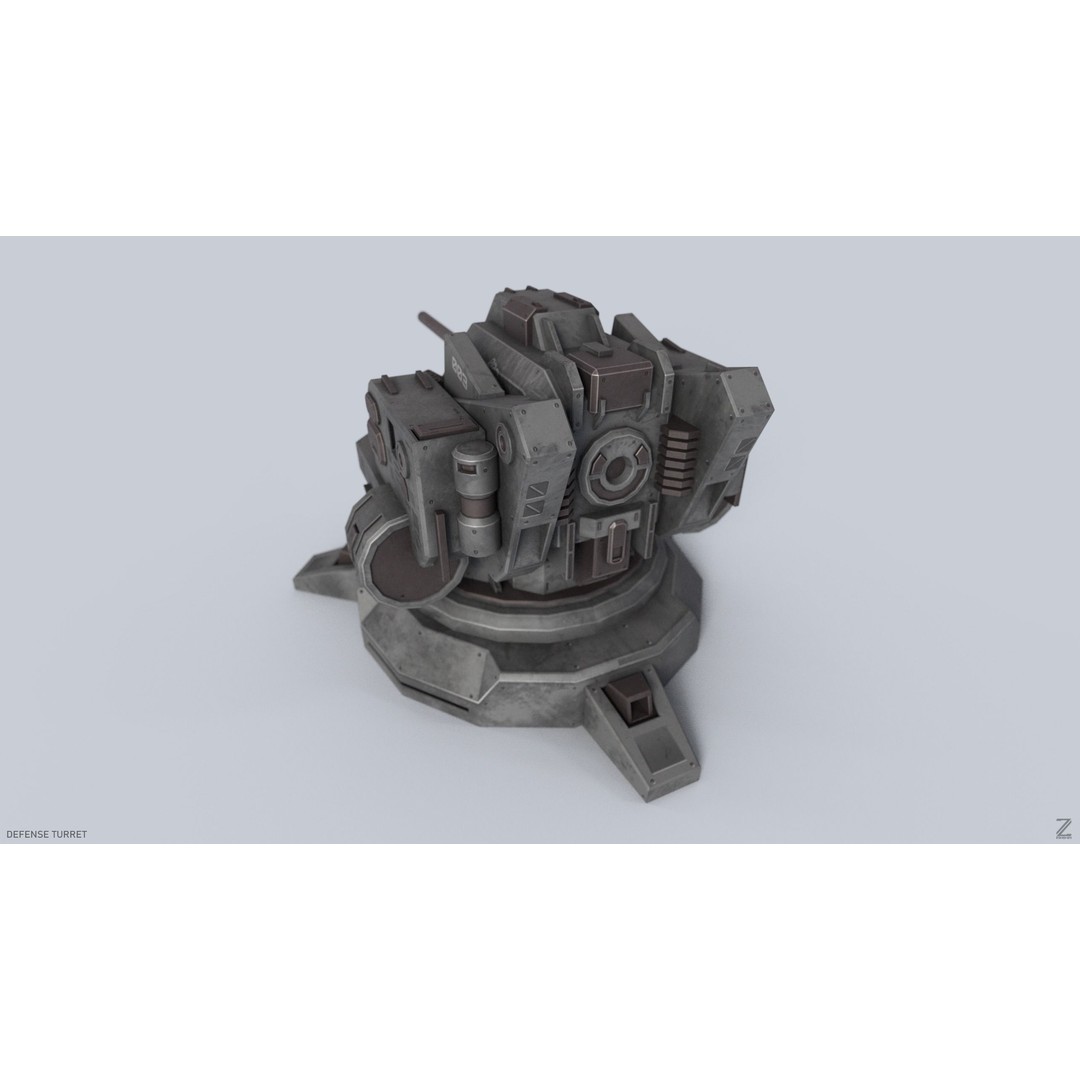 Defense Turret 3D Model – Low Poly Game Asset, FBX & OBJ Formats - View 5