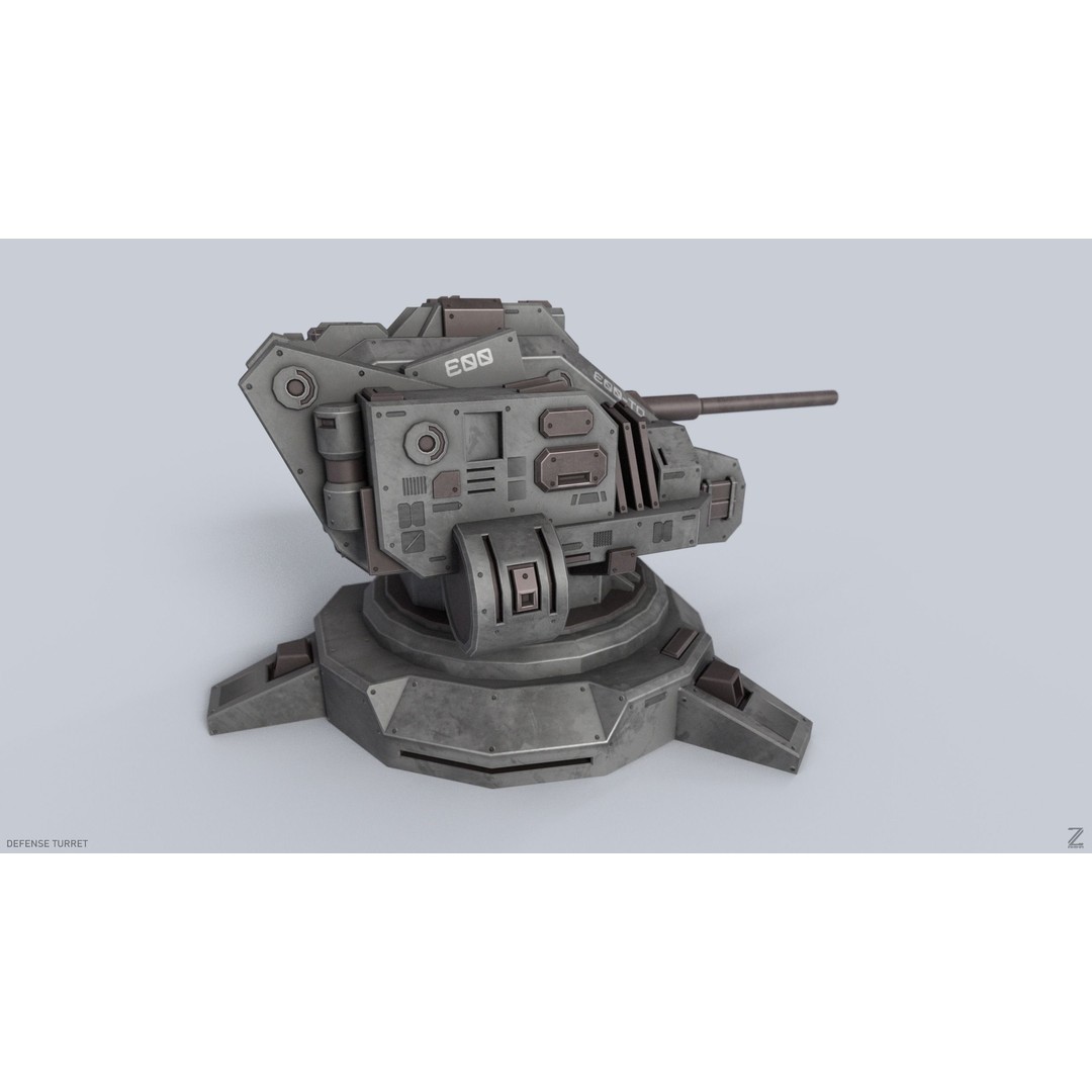Defense Turret 3D Model – Low Poly Game Asset, FBX & OBJ Formats - View 6