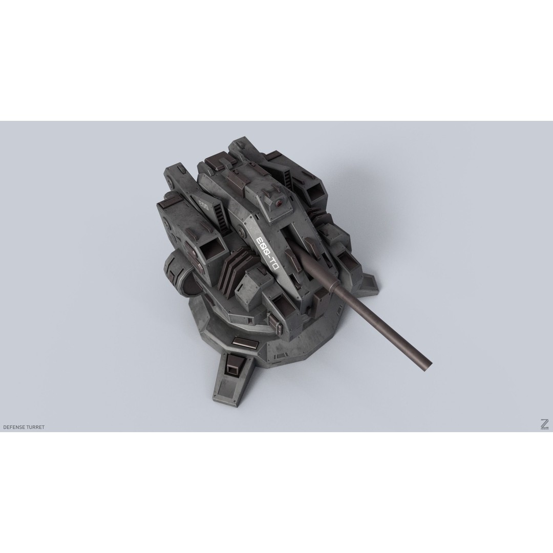 Defense Turret 3D Model – Low Poly Game Asset, FBX & OBJ Formats - View 7