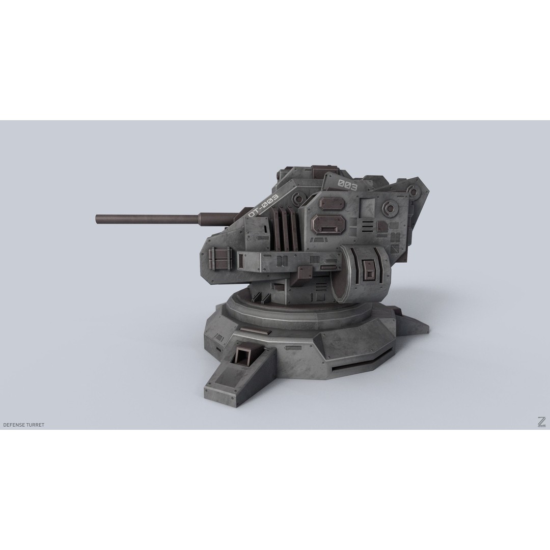 Defense Turret 3D Model – Low Poly Game Asset, FBX & OBJ Formats - View 8