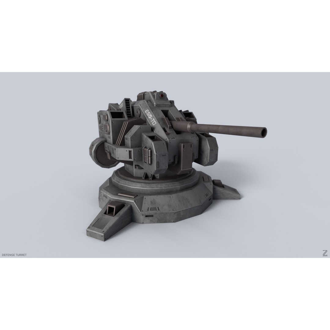 Defense Turret 3D Model – Low Poly Game Asset, FBX & OBJ Formats - View 9