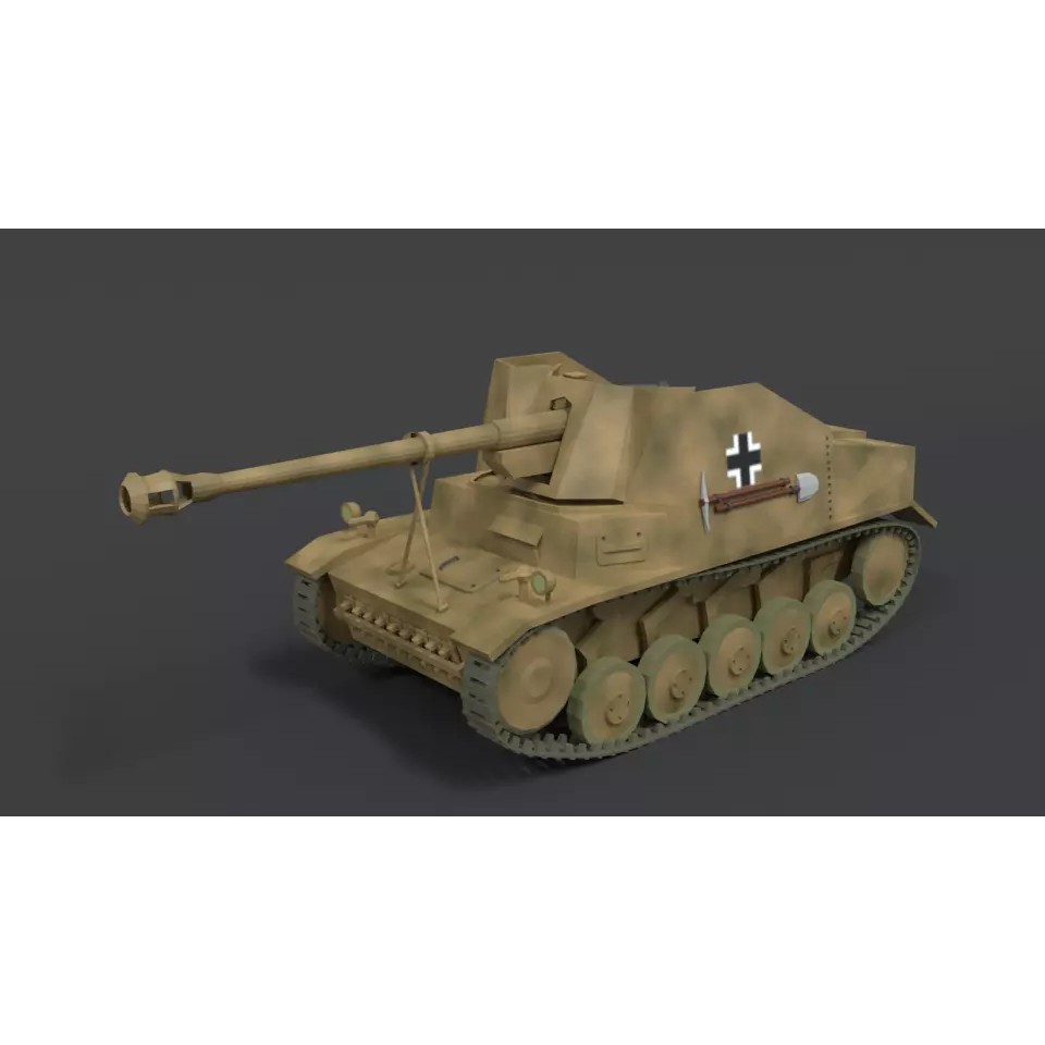 SdKFz 131 Marder II Tank 3D Model – Low Poly Cartoon Military Vehicle, FBX - View 2