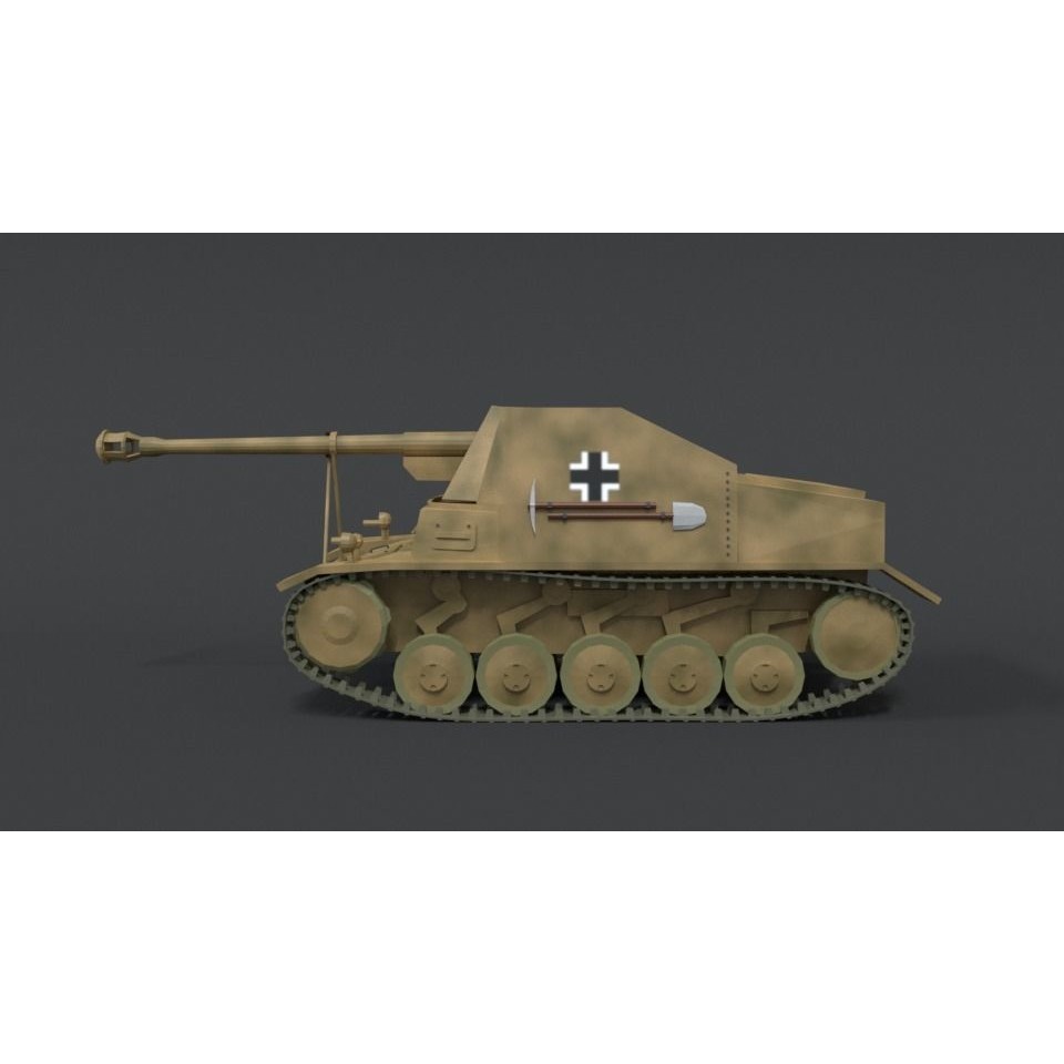 SdKFz 131 Marder II Tank 3D Model – Low Poly Cartoon Military Vehicle, FBX - View 3