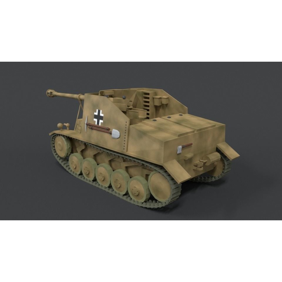 SdKFz 131 Marder II Tank 3D Model – Low Poly Cartoon Military Vehicle, FBX - View 4