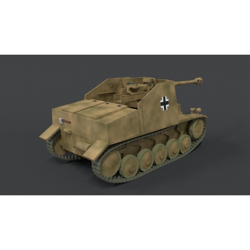 SdKFz 131 Marder II Tank 3D Model – Low Poly Cartoon Military Vehicle, FBX - View 6