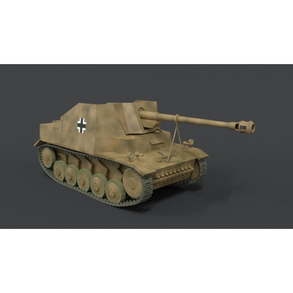 SdKFz 131 Marder II Tank 3D Model – Low Poly Cartoon Military Vehicle, FBX - View 8