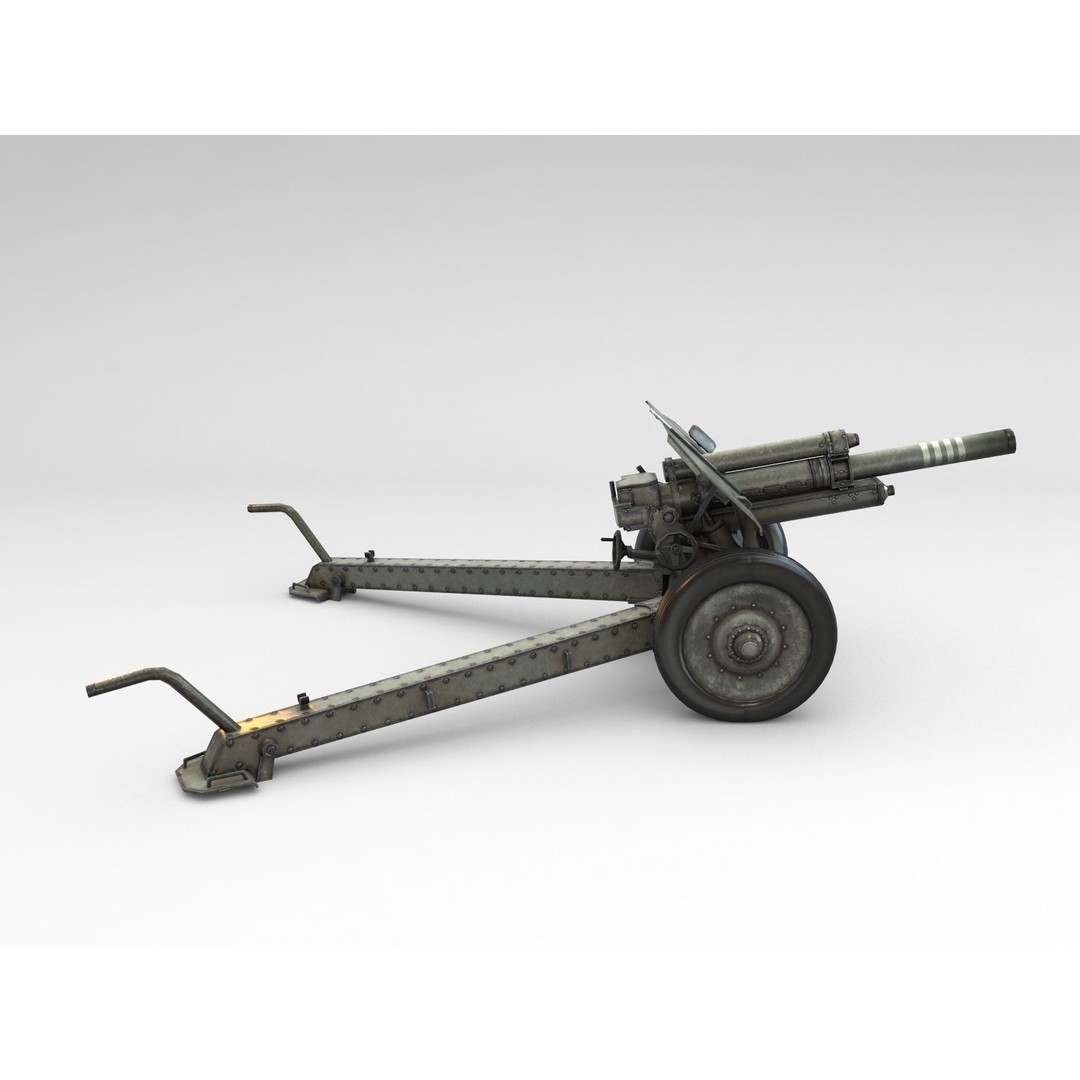 M1938 M30 122mm Soviet Howitzer 3D Model – Low Poly Game Asset, FBX - View 10