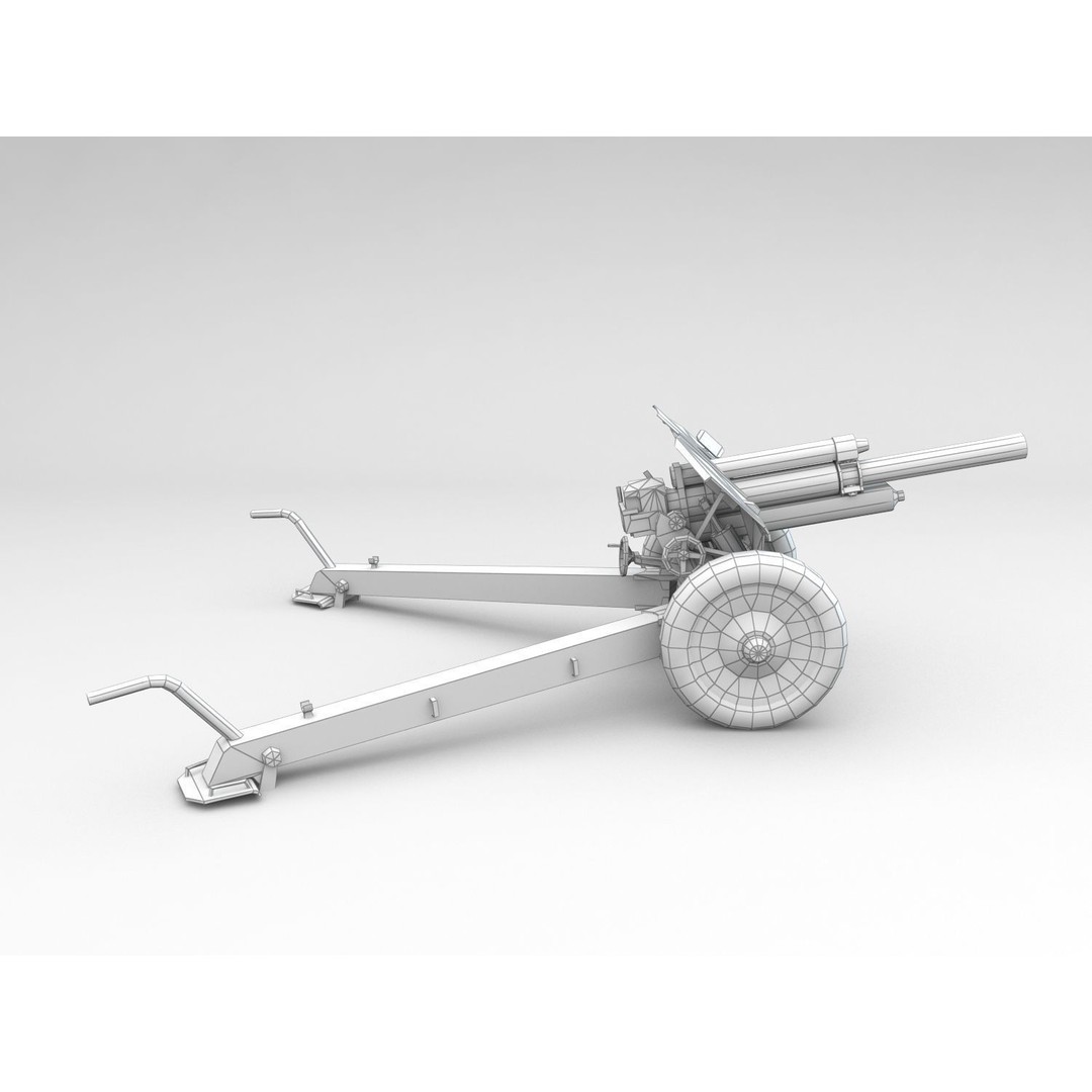 M1938 M30 122mm Soviet Howitzer 3D Model – Low Poly Game Asset, FBX - View 11