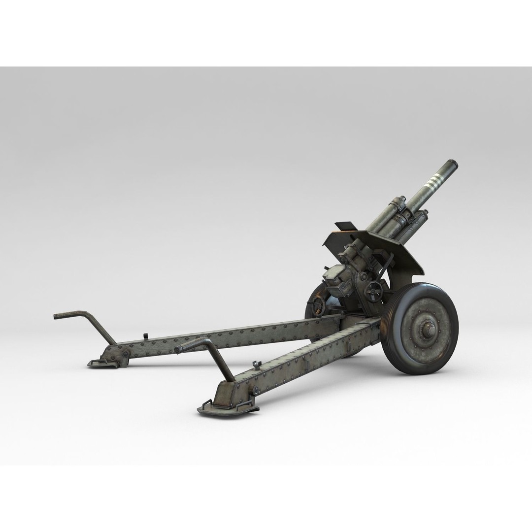 M1938 M30 122mm Soviet Howitzer 3D Model – Low Poly Game Asset, FBX - View 3