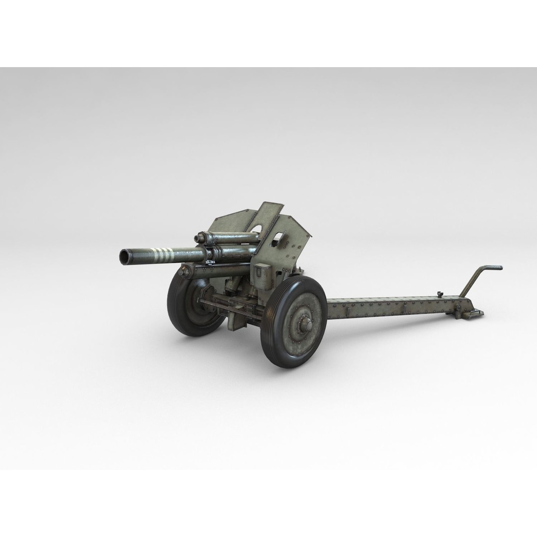 M1938 M30 122mm Soviet Howitzer 3D Model – Low Poly Game Asset, FBX - View 4