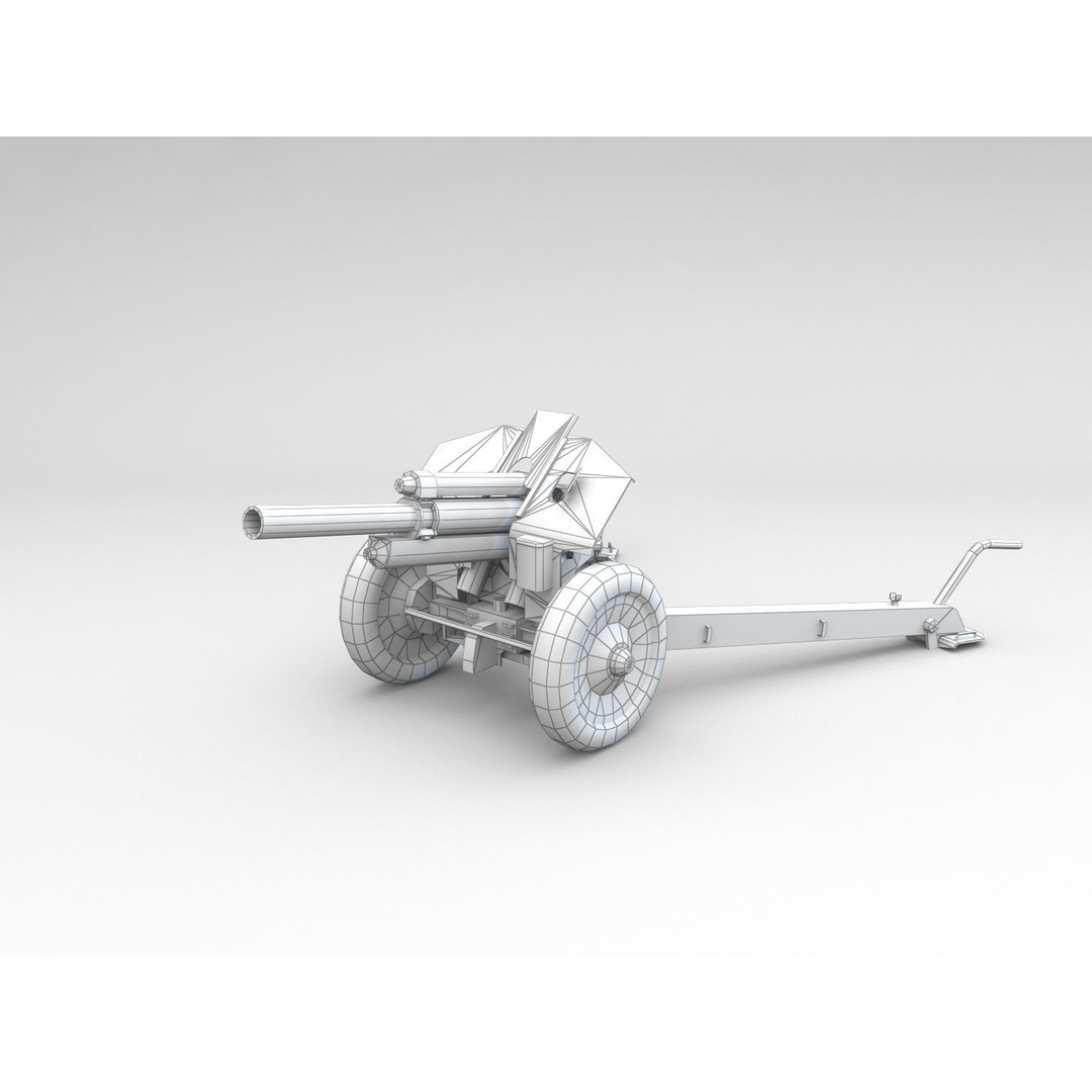 M1938 M30 122mm Soviet Howitzer 3D Model – Low Poly Game Asset, FBX - View 5