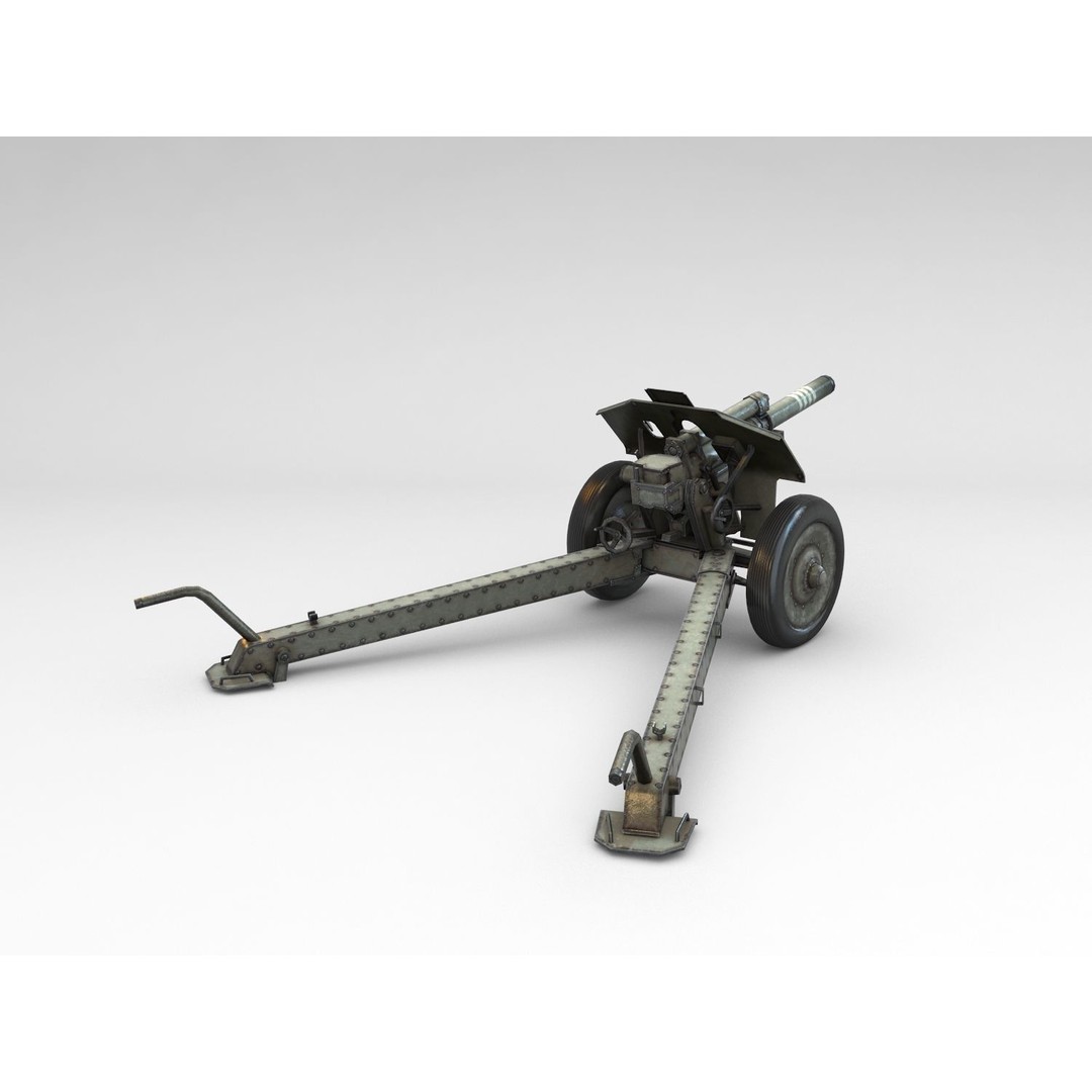 M1938 M30 122mm Soviet Howitzer 3D Model – Low Poly Game Asset, FBX - View 8
