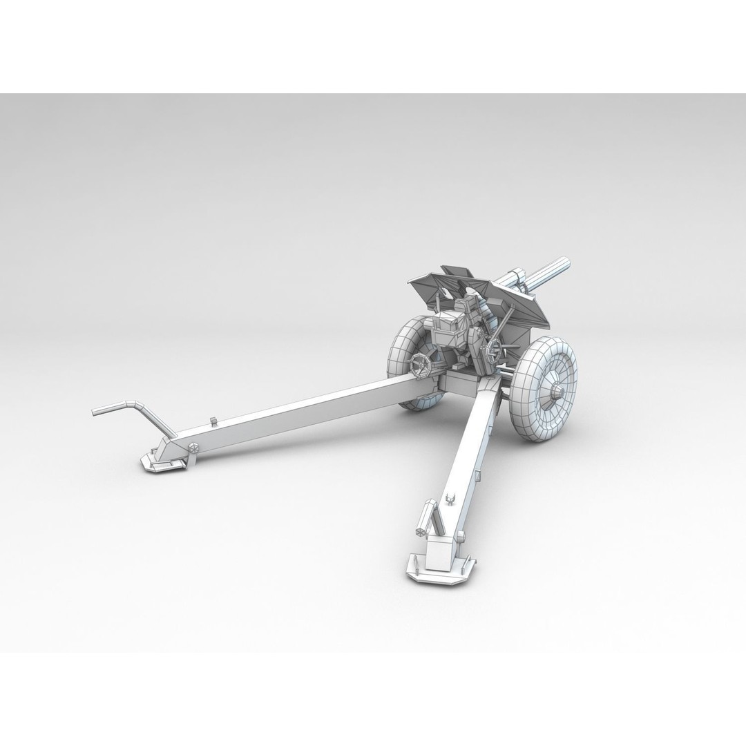 M1938 M30 122mm Soviet Howitzer 3D Model – Low Poly Game Asset, FBX - View 9