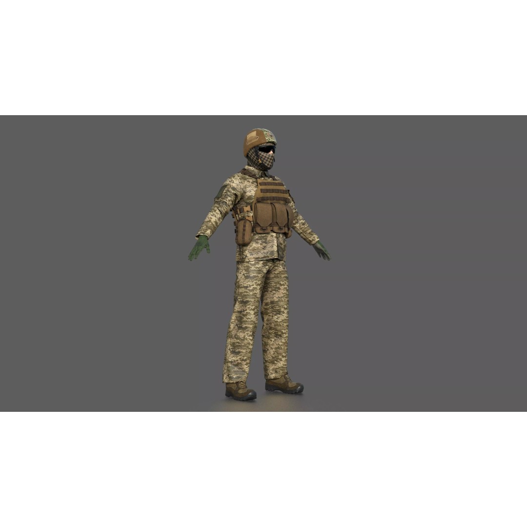 Ukrainian Soldier 3D Model – High Poly Character with PBR Textures, FBX - View 10
