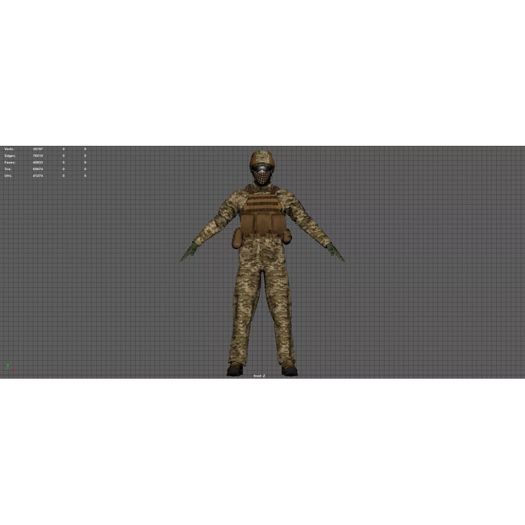 Ukrainian Soldier 3D Model – High Poly Character with PBR Textures, FBX - View 12
