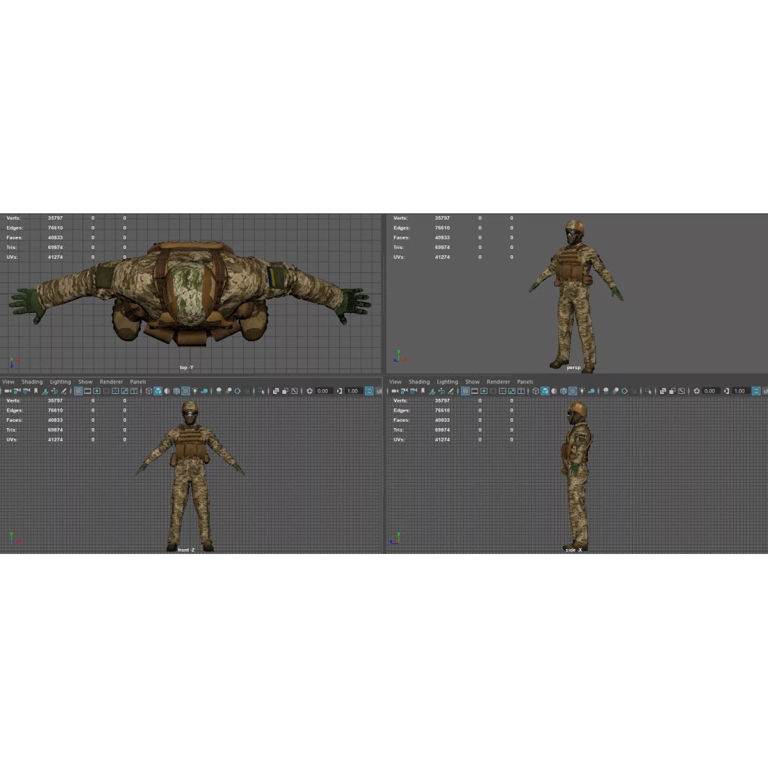 Ukrainian Soldier 3D Model – High Poly Character with PBR Textures, FBX - View 17