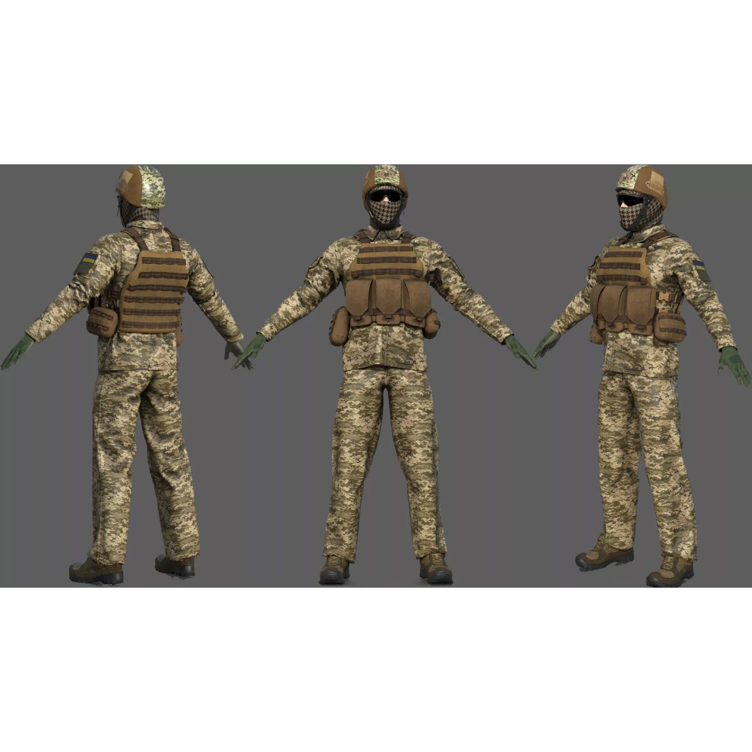 Ukrainian Soldier 3D Model – High Poly Character with PBR Textures, FBX - View 2