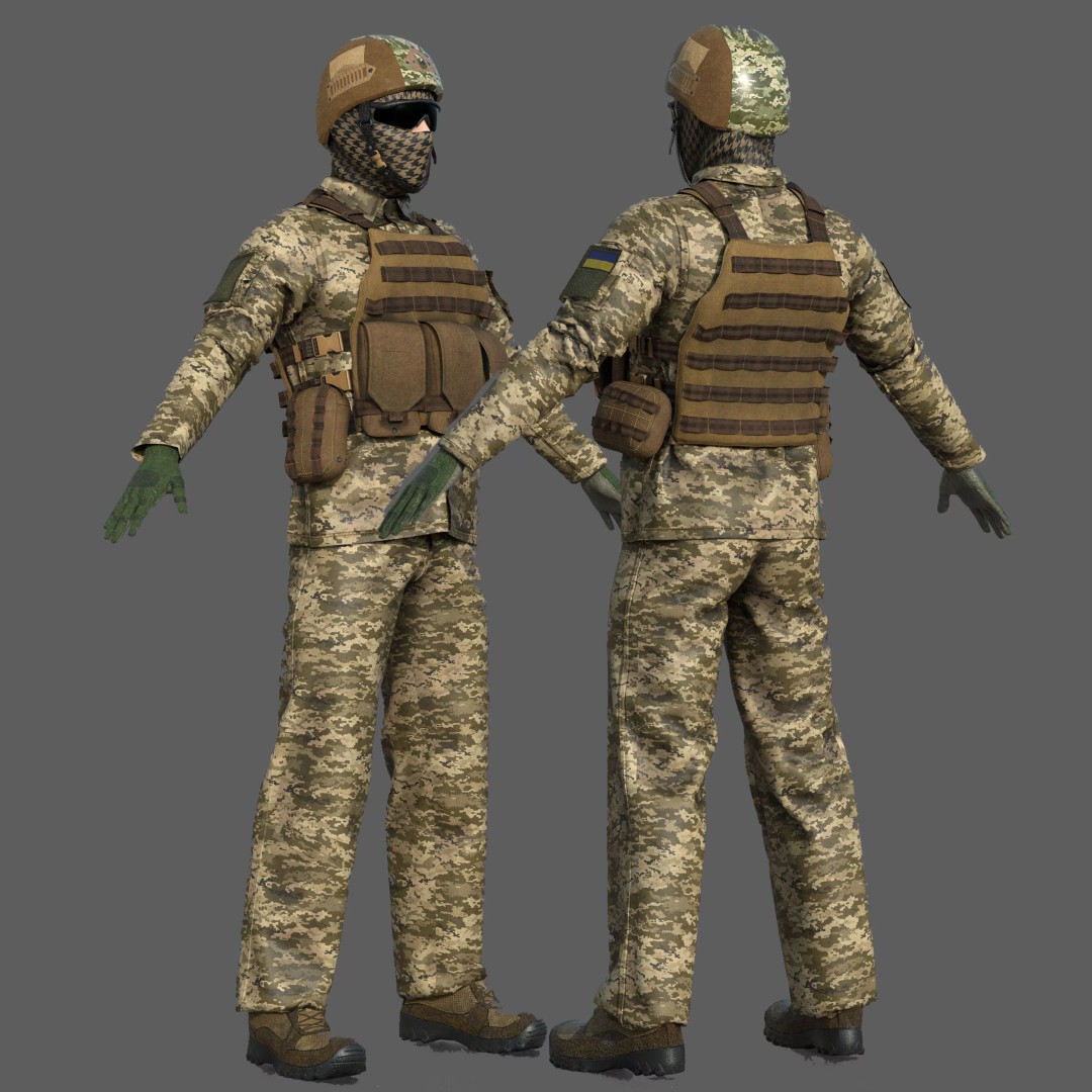 Ukrainian Soldier 3D Model – High Poly Character with PBR Textures, FBX - View 3