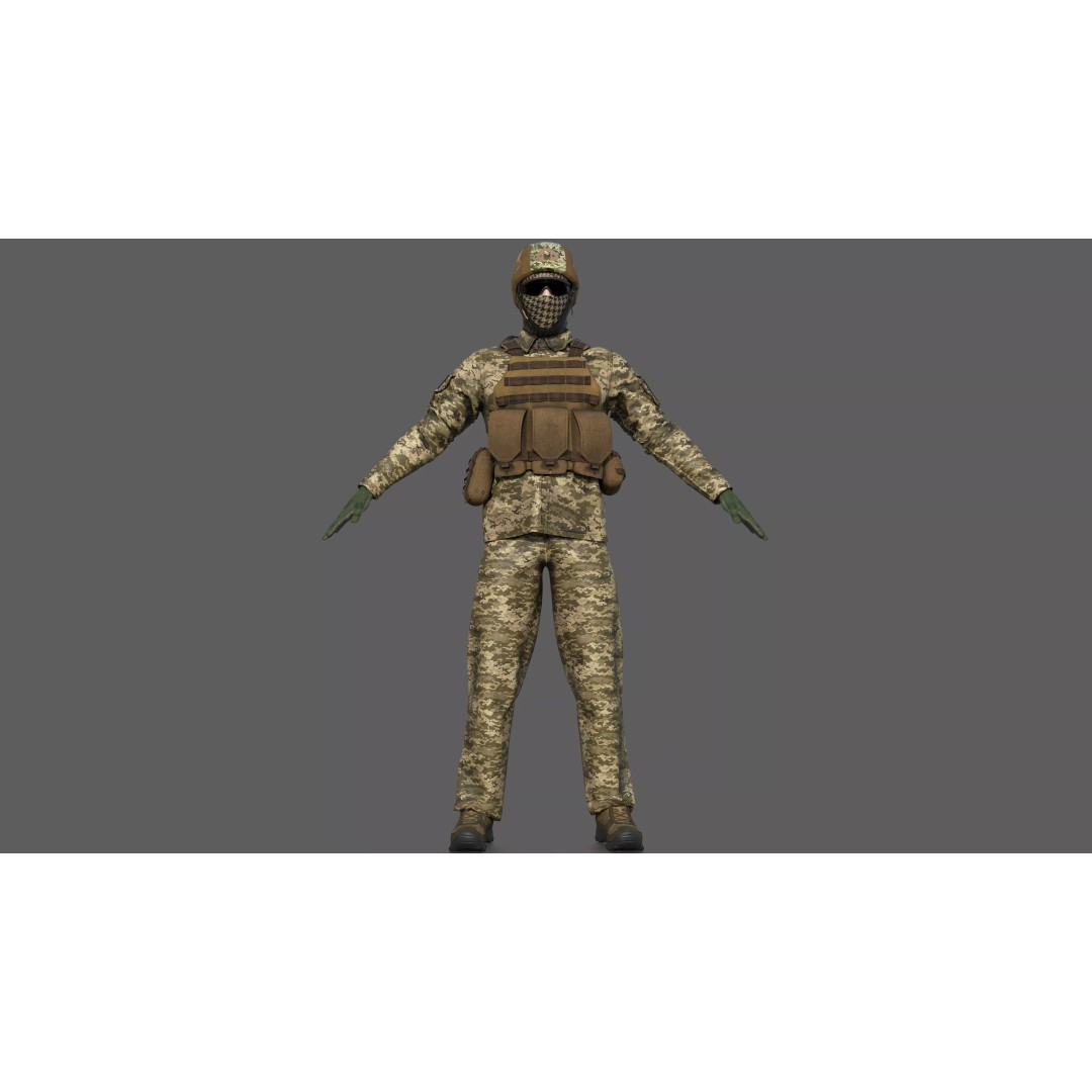 Ukrainian Soldier 3D Model – High Poly Character with PBR Textures, FBX - View 4