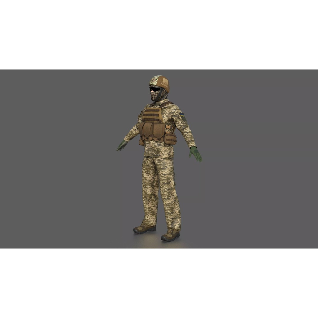 Ukrainian Soldier 3D Model – High Poly Character with PBR Textures, FBX - View 5
