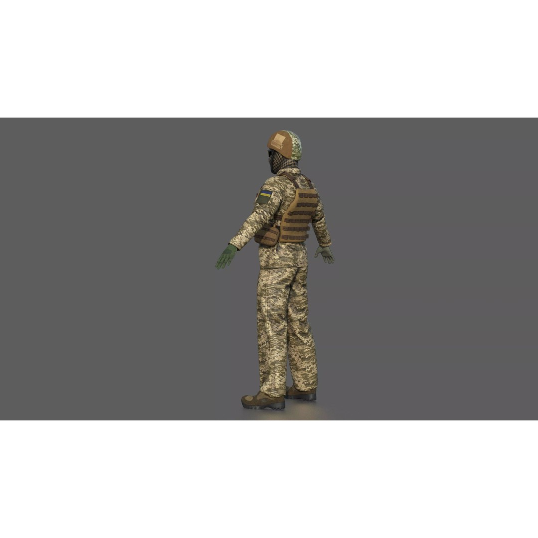 Ukrainian Soldier 3D Model – High Poly Character with PBR Textures, FBX - View 7