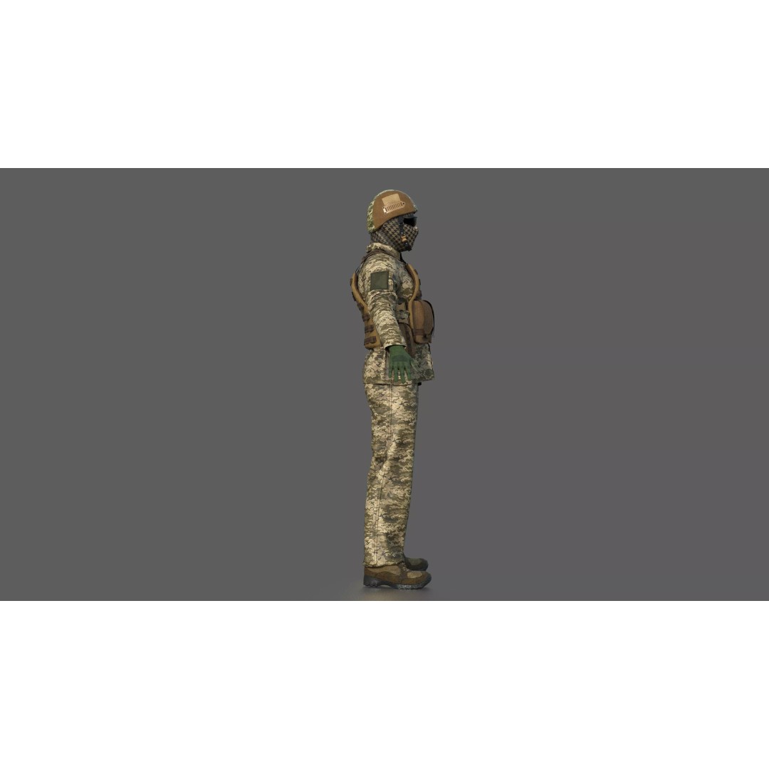 Ukrainian Soldier 3D Model – High Poly Character with PBR Textures, FBX - View 9