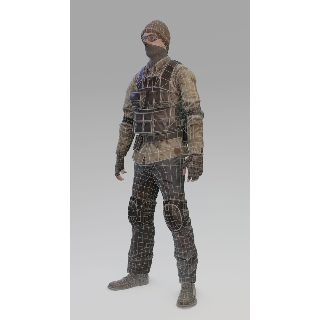 Apocalypse Male Character 3D Model – Low Poly Rigged Game Asset, FBX