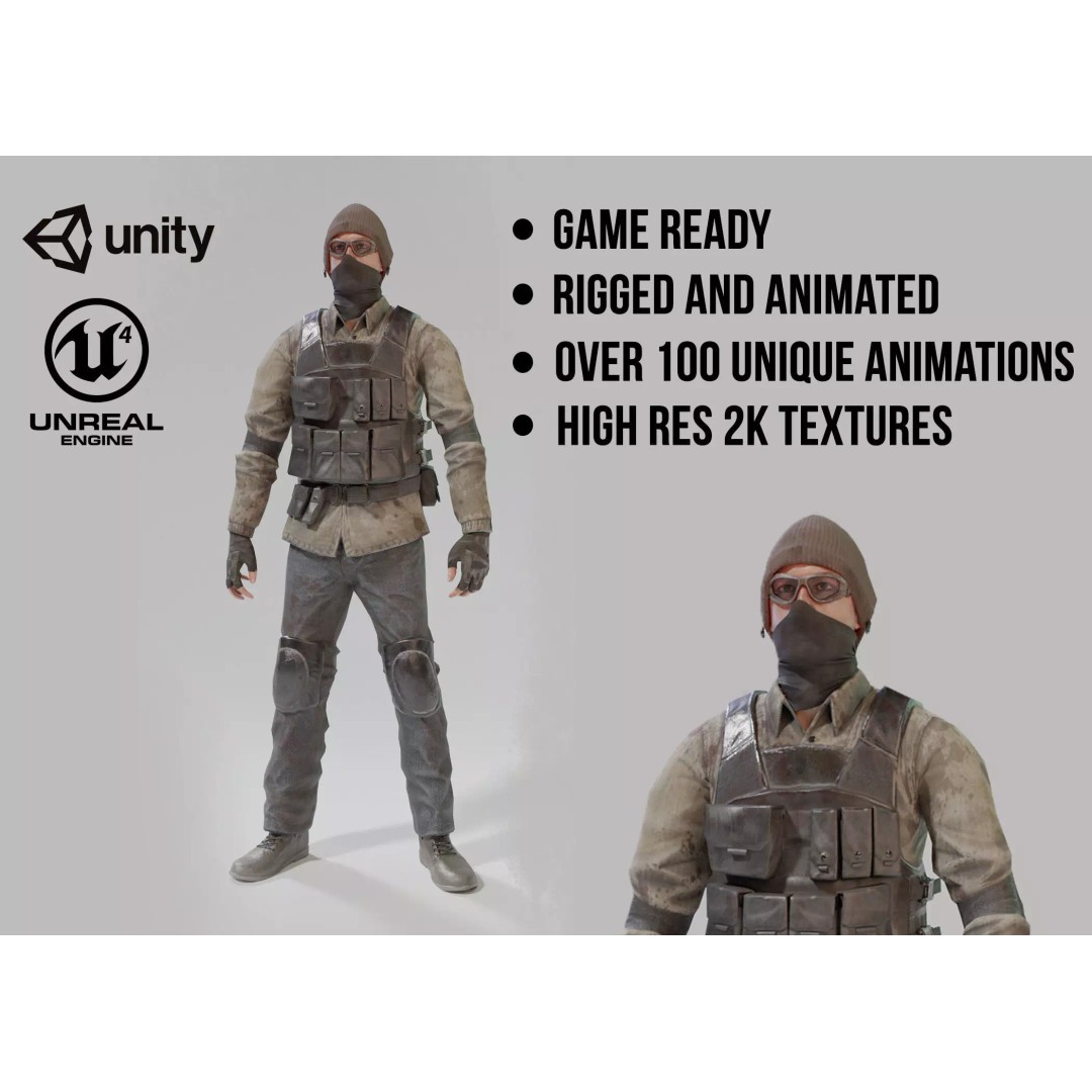 Apocalypse Male Character 3D Model – Low Poly Rigged Game Asset, FBX - View 2