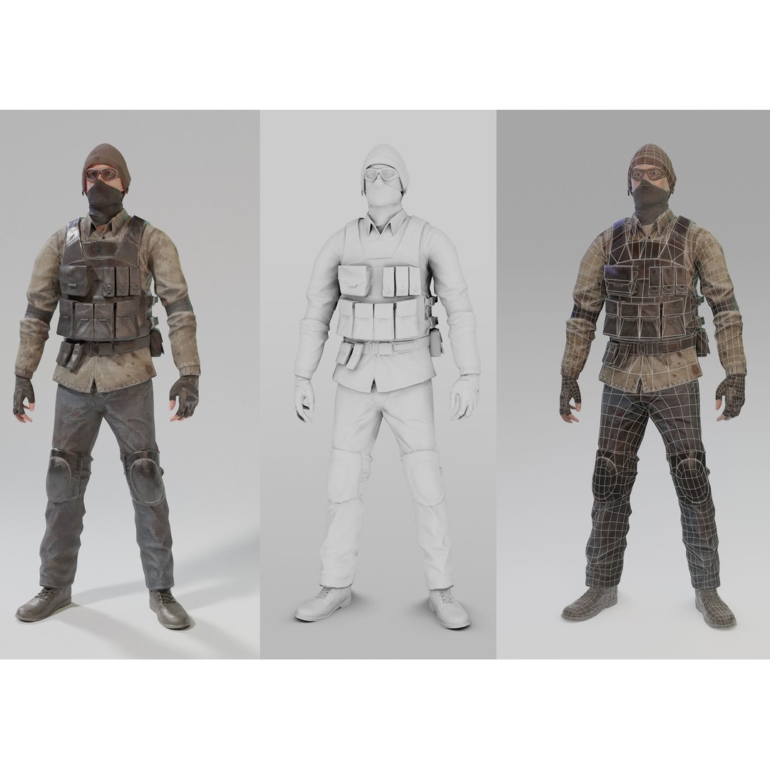 Apocalypse Male Character 3D Model – Low Poly Rigged Game Asset, FBX - View 3