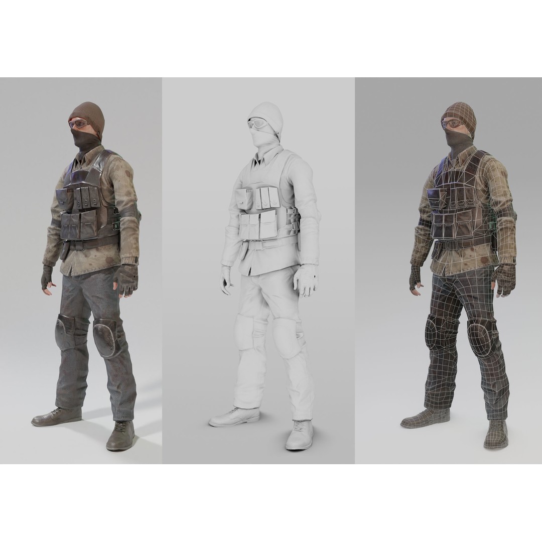Apocalypse Male Character 3D Model – Low Poly Rigged Game Asset, FBX - View 4