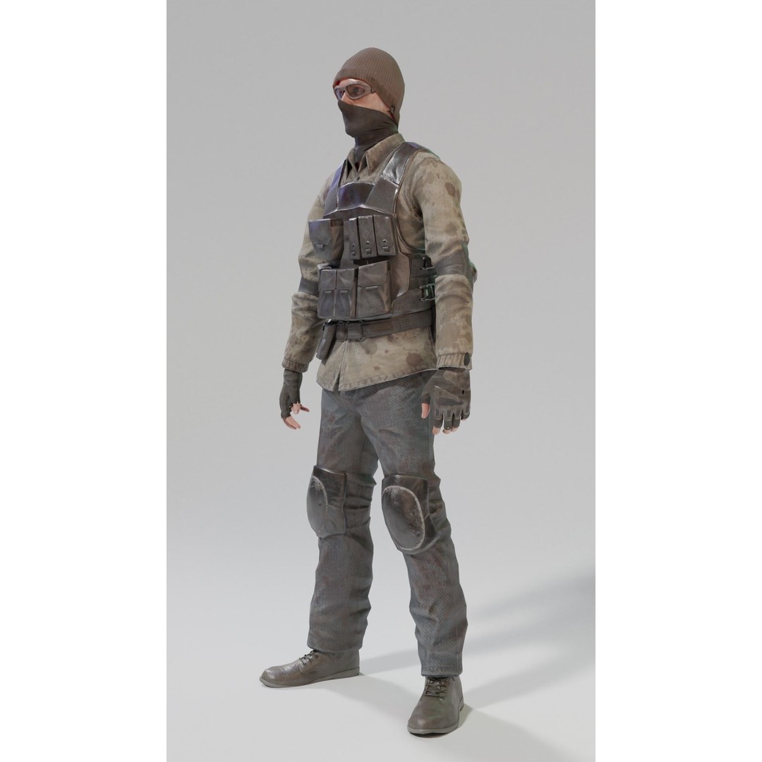 Apocalypse Male Character 3D Model – Low Poly Rigged Game Asset, FBX - View 7